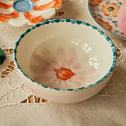 Ceramic Bowl with Hand Painted Soft Pink Flower - 11.8 oz