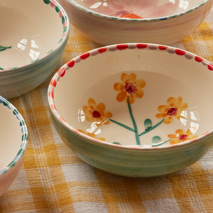 Ceramic Bowl with Hand Painted Jade Yellow Flower - 11.8 oz