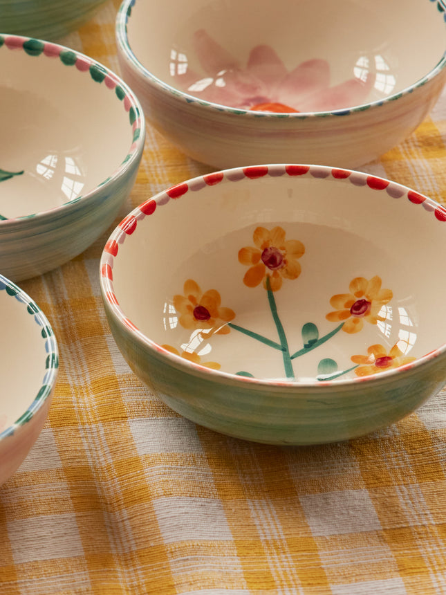 Ceramic Bowl with Hand Painted Jade Yellow Flower - 11.8 oz