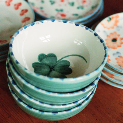 Ceramic Bowl with Hand Painted Good Luck Clover - 11.8 oz