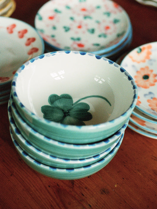 Ceramic Bowl with Hand Painted Good Luck Clover - 11.8 oz