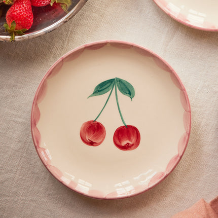 Ceramic Cake Plate with Hand Painted Cherries