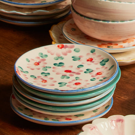 Ceramic Cake Plate with Hand Painted Pink Flowers