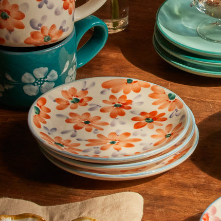 Ceramic Cake Plate with Hand Painted Orange Flowers