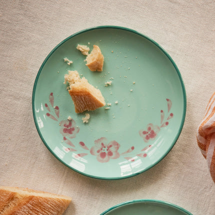 Ceramic Cake Plate with Hand Painted Flower Vine