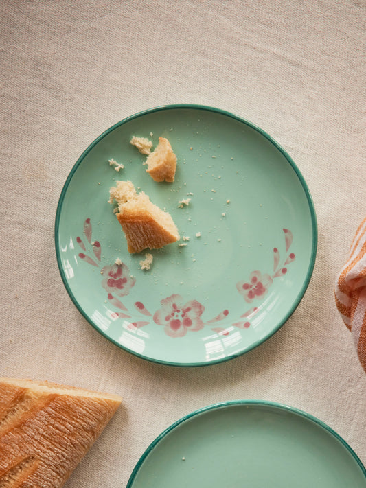 Ceramic Cake Plate with Hand Painted Flower Vine
