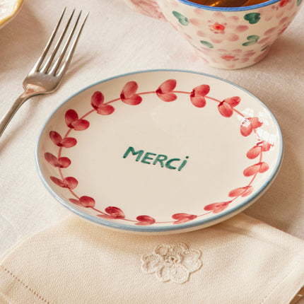 Ceramic Cake Plate with Hand Painted Merci