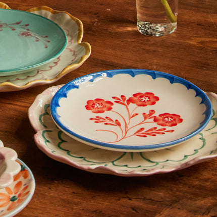 Ceramic Cake Plate with Hand Painted Vintage Flower