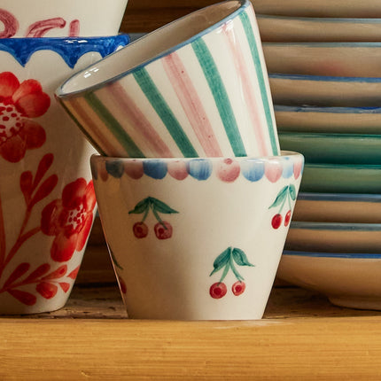 Ceramic Oval Espresso Cup with Hand Painted Cherries - 2.4 oz