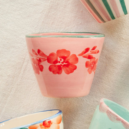 Ceramic Oval Espresso Cup with Hand Painted Orange Flower Vine - 2.4 oz