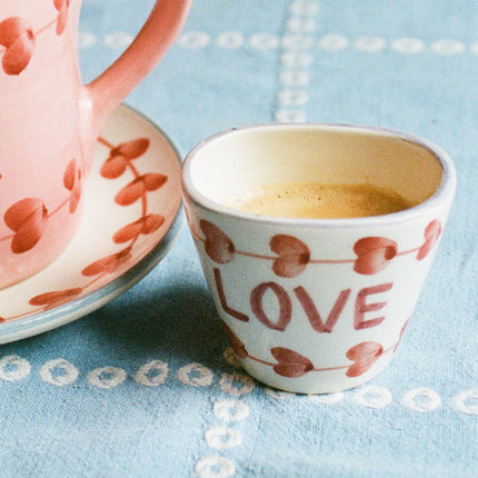 Ceramic Oval Espresso Cup with Hand Painted Love - 2.4 oz