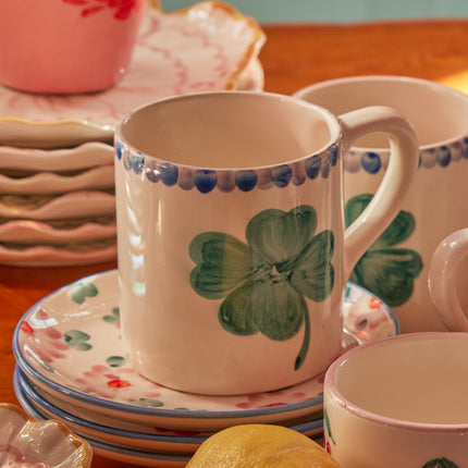 Ceramic Mug with Hand Painted Good Luck Clover - 14.2 oz
