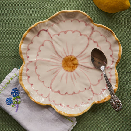 Ceramic Flower Shaped Side Plate with Yellow Border