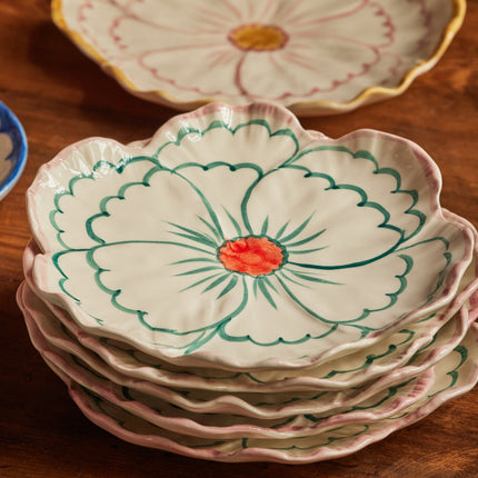 Ceramic Flower Shaped Side Plate with Pink Border