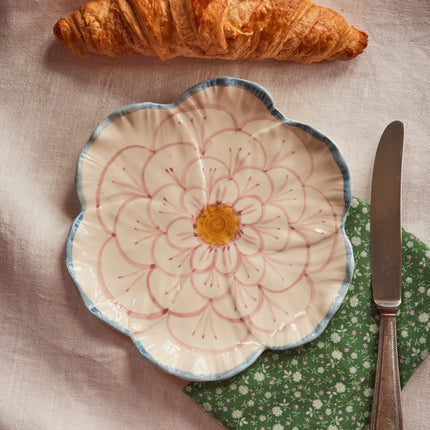 Ceramic Flower Shaped Side Plate with Blue Border