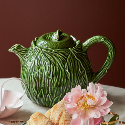 Ceramic Teapot with Embossed Kale Design - Hand Painted - 1,6L / 54.1 oz