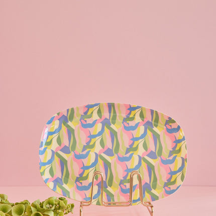 Medium Melamine Rectangular Plate - Blue - Jungle Fever Print
