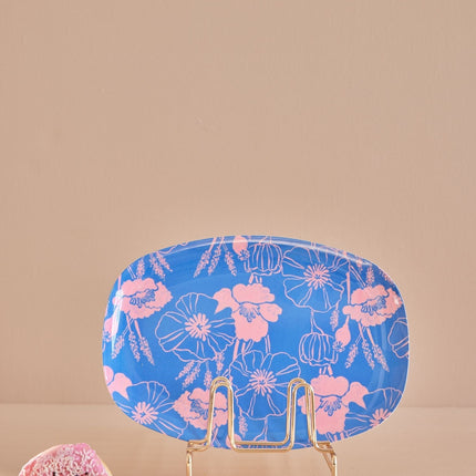 Medium Melamine Rectangular Plate - Blue - Poppies Love Print