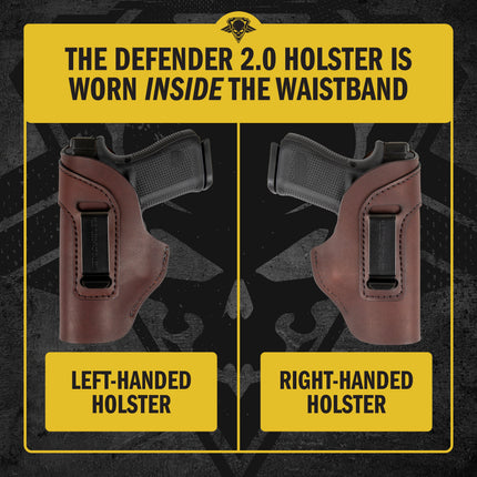 The Defender Leather IWB Holster - S&W Shield/Glock/XD Handguns - Lifetime Warranty - Made in USA