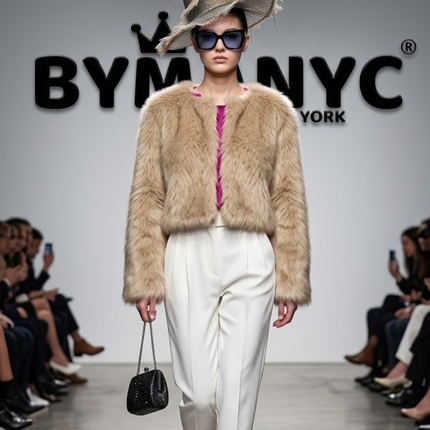 Beige Plush Cropped Jacket with Pink Lining
