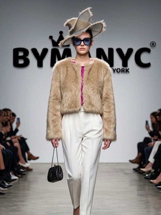Beige Plush Cropped Jacket with Pink Lining