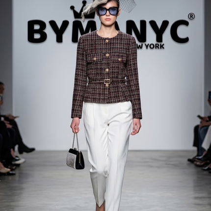 Multi-Tone Tweed-Style Belted Jacket