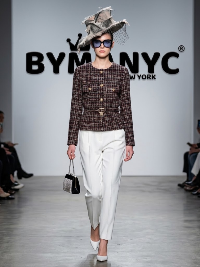 Multi-Tone Tweed-Style Belted Jacket