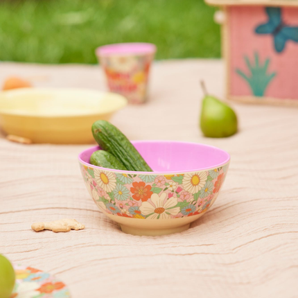 Medium Melamine Bowl - Flower Power Print - 23.7oz