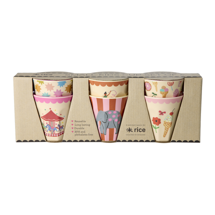 Melamine Kids Cups in Fun Fair Pink Prints - Small - 6 pcs. in Gift Box -