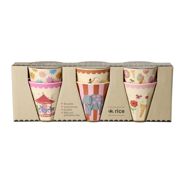 Melamine Kids Cups in Fun Fair Pink Prints - Small - 6 pcs. in Gift Box -