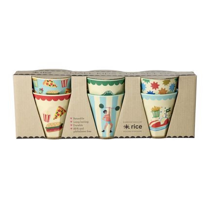 Melamine Kids Cups in Fun Fair Mint Prints - Small - 6 pcs. in Gift Box -