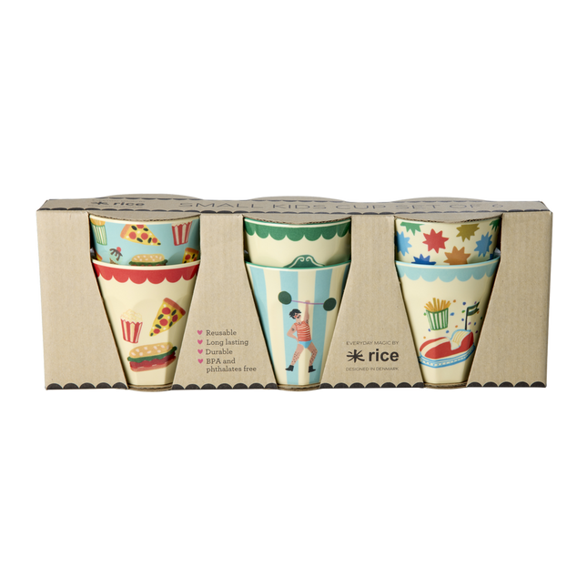 Melamine Kids Cups in Fun Fair Mint Prints - Small - 6 pcs. in Gift Box -