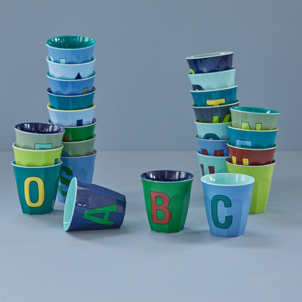 Set of 2 Melamine Cups - Medium with Alphabet in Bluish Colors | Letter J