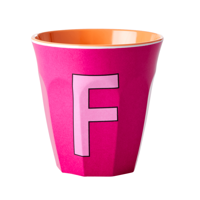 Melamine Cup - Medium with Alphabet in Pinkish Colors | Letter F