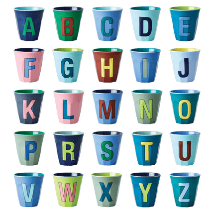 Melamine Cup - Medium with Alphabet in Bluish Colors | Letter A