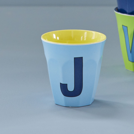 Set of 2 Melamine Cups - Medium with Alphabet in Bluish Colors | Letter J