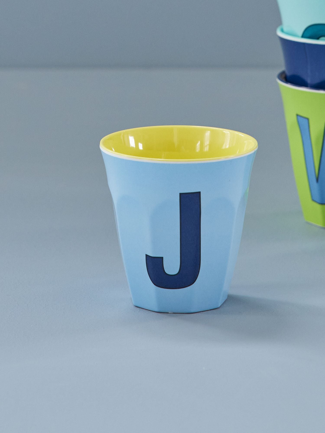 Set of 2 Melamine Cups - Medium with Alphabet in Bluish Colors | Letter J