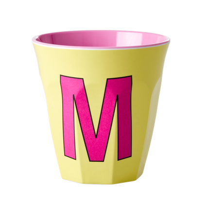 Melamine Cup - Medium with Alphabet in Pinkish Colors | Letter M