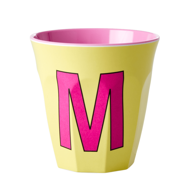 Melamine Cup - Medium with Alphabet in Pinkish Colors | Letter M