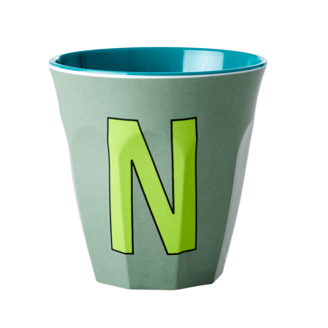 Melamine Cup - Medium with Alphabet in Bluish Colors | Letter N