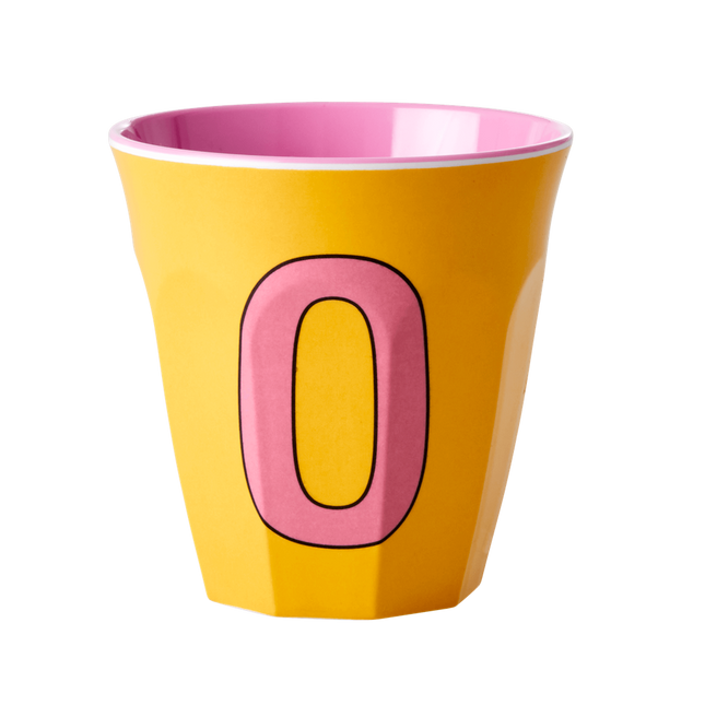 Two Melamine Cups - Medium with Alphabet in Pinkish Colors | Letter O