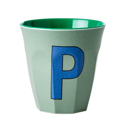 Melamine Cup - Medium with Alphabet in Bluish Colors | Letter P