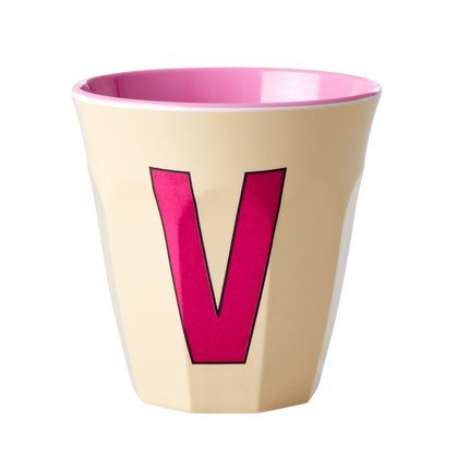 Melamine Cup - Medium with Alphabet in Pinkish Colors | Letter V