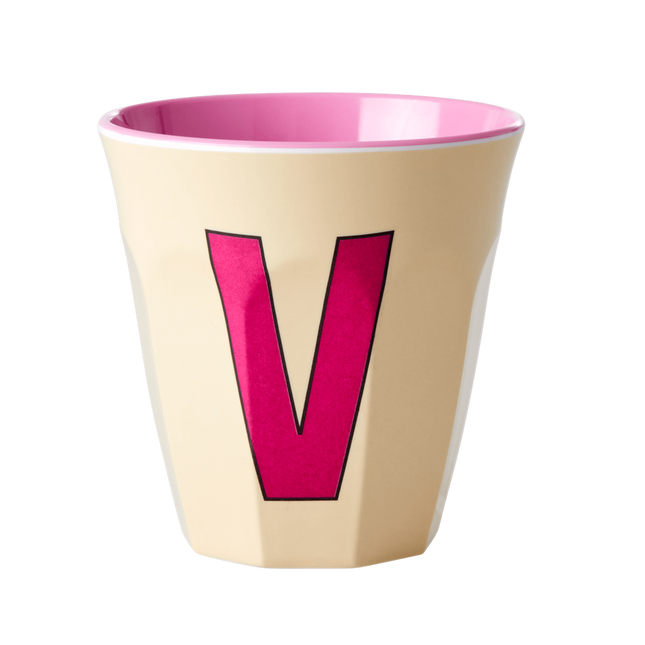 Melamine Cup - Medium with Alphabet in Pinkish Colors | Letter V