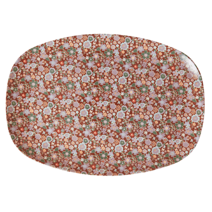 Melamine Rectangular Plate | Brown Flower Print