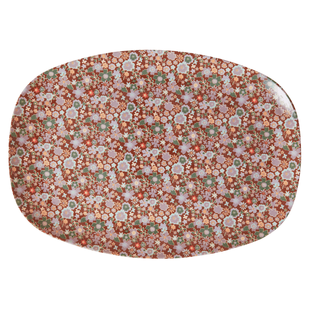 Melamine Rectangular Plate | Brown Flower Print