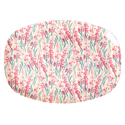 Medium Melamine Rectangular Plate - Pink - Floral Field Print