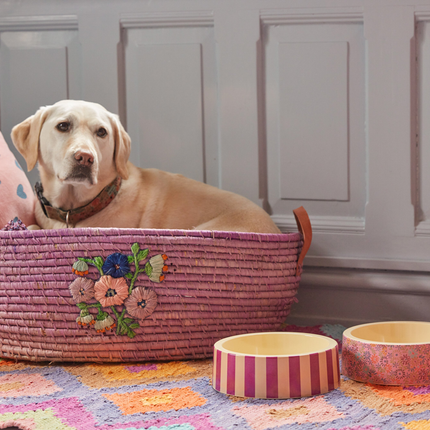 Round Pet Bowl - Pink - Flower Print