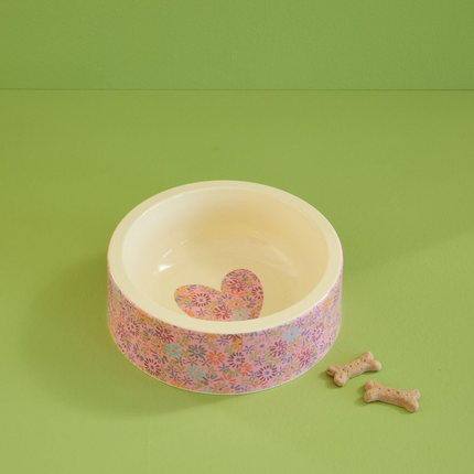 Round Pet Bowl - Pink - Flower Print