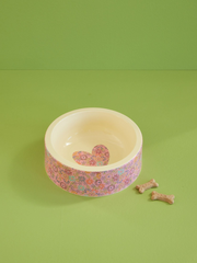 Round Pet Bowl - Pink - Flower Print